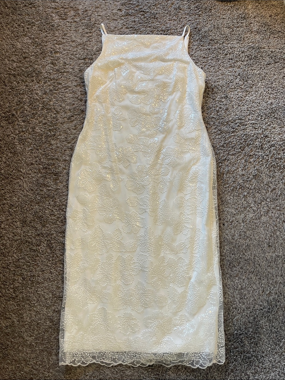 Donna Karan White Lace-Overlay Midi Slip Dress